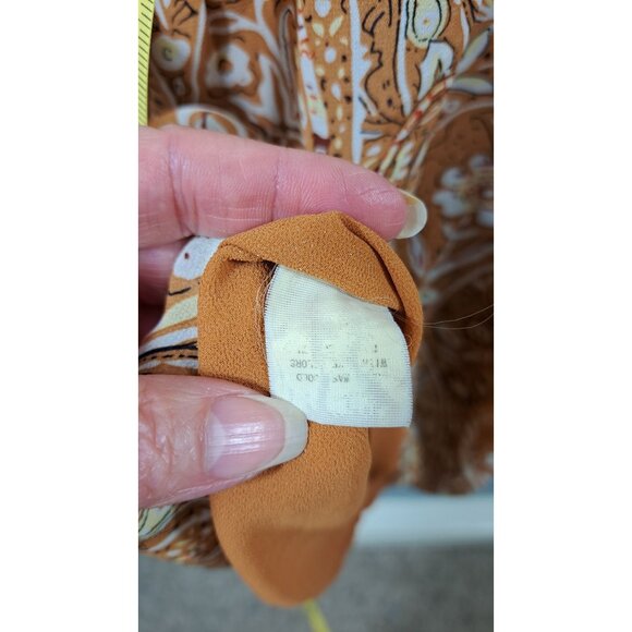 Melloday Blouse Women XL Smocked Paisley Peasant Elastic Sleeves Mustard & Ivory - Picture 14 of 14